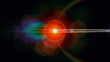 Anamorphic lens flare from a photo camera lens. Anamorphic background.