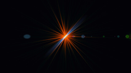 Anamorphic lens flare from a photo camera lens. Anamorphic background.