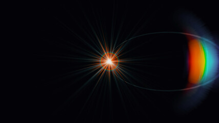 Anamorphic lens flare from a photo camera lens. Anamorphic background.