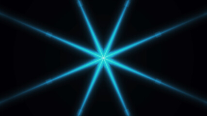 Beautiful lens flare with rays on a black background.
