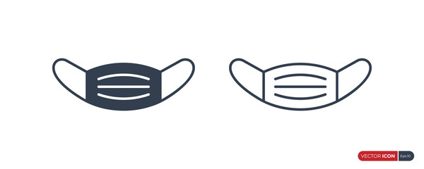 Set of Protective Mask Icon. Fill and Line Style isolated on White Background. Mouth Guard for Corona Virus Protection Resources. Flat Line Vector Icon Design Template Element.