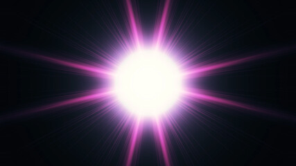 Beautiful lens flare with rays on a black background.