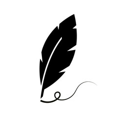 Feather pen vector illustration. Vintage Feather logo with black ink. Stationery vector icon.