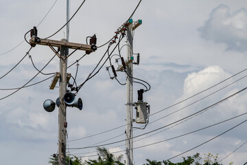 The cement electric pole have main electric line in thailand