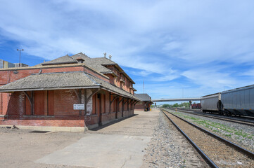 Fototapeta na wymiar Old brick train station in Swift Current, Saskatchewan, Canada