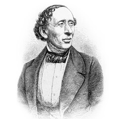 Hans Christian Andersen (1805-1875), Danish fairy tales author. Old engraved picture from antique...