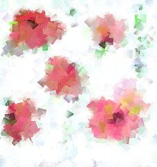 Set of  vibrant watercolor-based  abstract   florals with cubic tiles