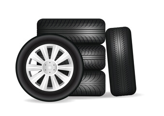 Stacked car wheels.