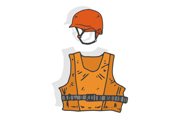 Helmet and life jacket. Safety equipment for water sports. Isolated on a flat white background.