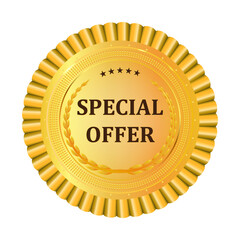 Gold premium Special Offer golden label. Gold shiny emblem. Stock vector illustration on white isolated background.
