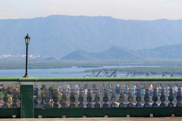 Wall balustrade and lots of copy space in tropical mountains view