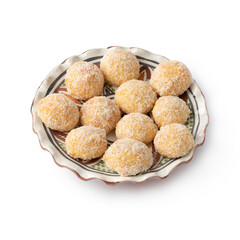 Dish with Moroccan festive homemade coconut cookies