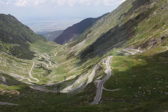 Transfagarasan pass in summer time. Crossing Carpathian mountains of Romania, Transfagarasan is one of the most spectacular mountain roads in the world. Lots of curvy roads between the mountains.