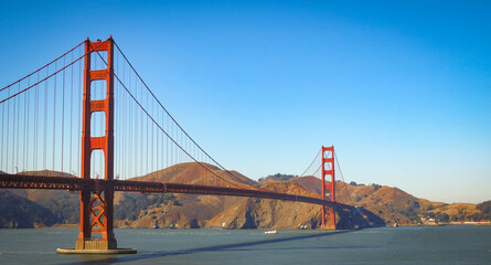 Golden Gate bridge in San Francisco California USA in day time. West Coast of Pacific Ocean with a clear sky.