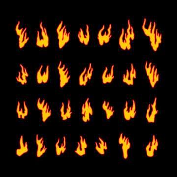 fire flames set vector flat design illustration