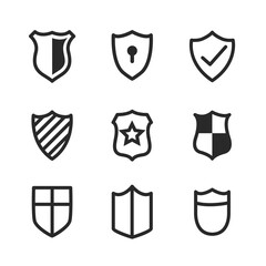 medieval shield symbols or icons set of nine