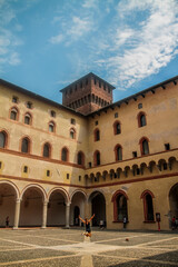 Fototapeta na wymiar View of Sforza Castle from the Sempione Park, Milan, Italy