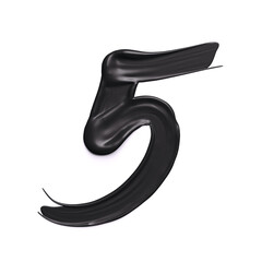 Numeral 5.  Black liquid smear number Five isolated on white background. 3d rendering