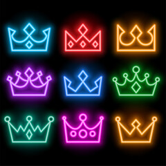 glowing neon style crowns set in many colors © starlineart