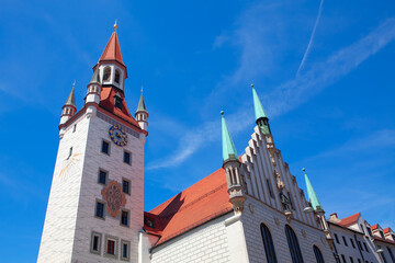 Munich Altes Rathaus with Spires .Cathedral of Old Town Hall