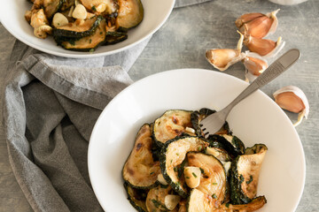 Fried zucchini, summer vegetarian healthy food
