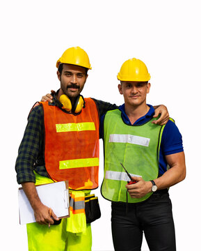 Two Male Construction Workers Or Engineers Isolated On White Background