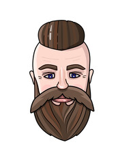 Vector illustration of brutal man's face. Hipster icon. Handsome bearded metrosexual man.	