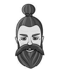 Black and white vector illustration of man's face. Hipster icon. Handsome bearded lumber sexual man. A metro sexual. 