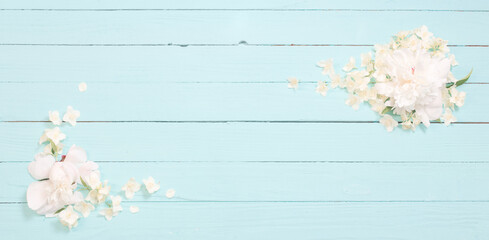 white flowers on white wooden background