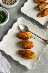 Ready to eat stuffed courgette flowers