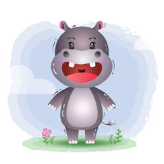 cute hippo in the children's style. cute cartoon hippopotamus vector illustration