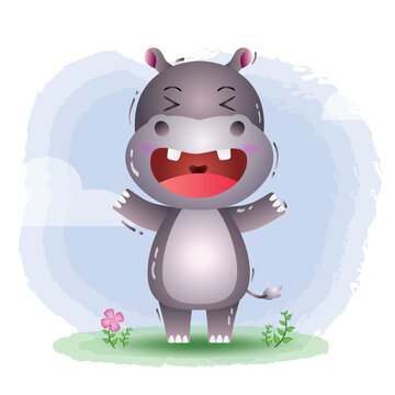 cute hippo in the children's style. cute cartoon hippopotamus vector illustration