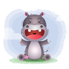 cute hippo in the children's style. cute cartoon hippopotamus vector illustration