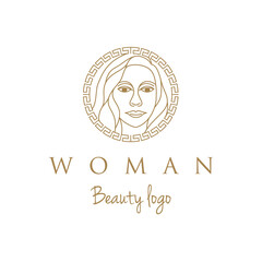 Artistic Beauty woman logo design with traditional ornament
