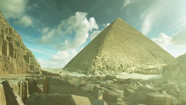 The great pyramids of Giza in the sand storm, Cairo, Egypt