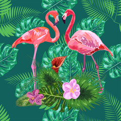 seamless pattern of trendy bird pink flamingos. art design wallpaper