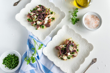 Octopus salad ready to eat, healthy protein seafood