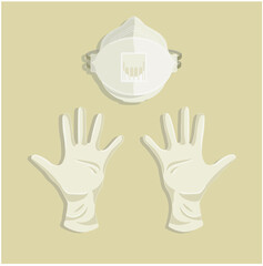 Medical gloves and mask. Flat bottom. medical utensils for protection, prevention and security.