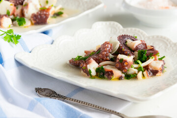 Octopus salad ready to eat, healthy protein seafood