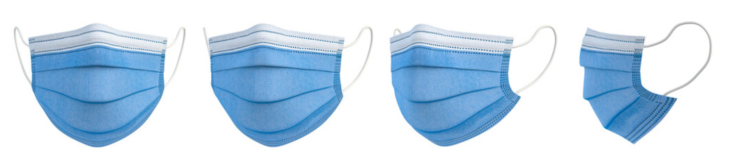 Blue medical mask isolated on white background. Coronavirus covid 19 protection.