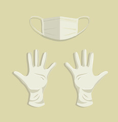 Medical gloves and mask. Flat bottom. medical utensils for protection, prevention and security.