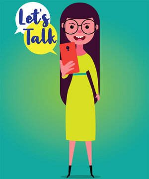 Let's talk, Mobile chatting vector illustration, Girl chatting, talking, texting on mobile