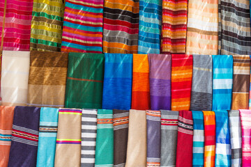 silk patches of fabric at a market