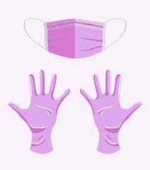 Medical gloves and mask. Flat bottom. medical utensils for protection, prevention and security.