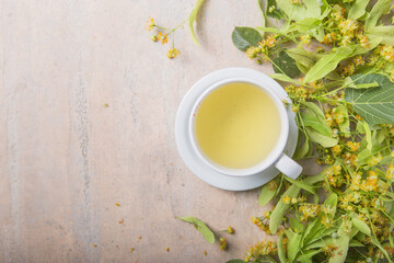 Cup Of Herbal linden Tea With Linden Flowers