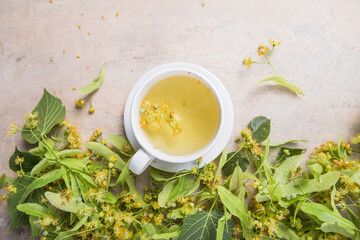 Cup Of Herbal Tea With Linden Flowers