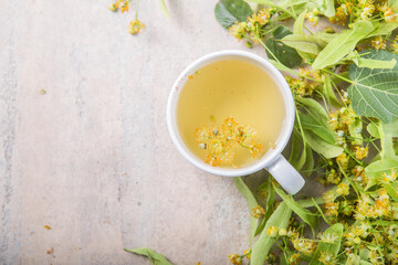 Cup Of Herbal Tea With Linden Flowers