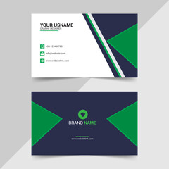 Personal business card design template. Green color visiting card, office  Vector illustration