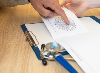 doctor consult patient hold papers show medical test result offer healthcare consent insurance...