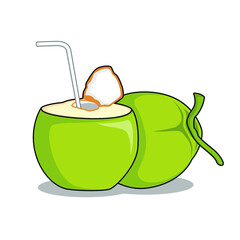 Young Coconut - tropical fresh coconut with straw